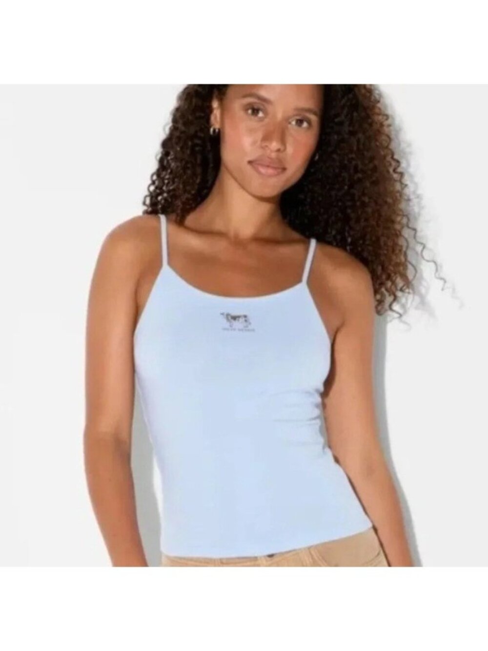 Wild Fable Women's Light Blue Woah Bessie Cow Graphic Camisole Tank Top Size M
